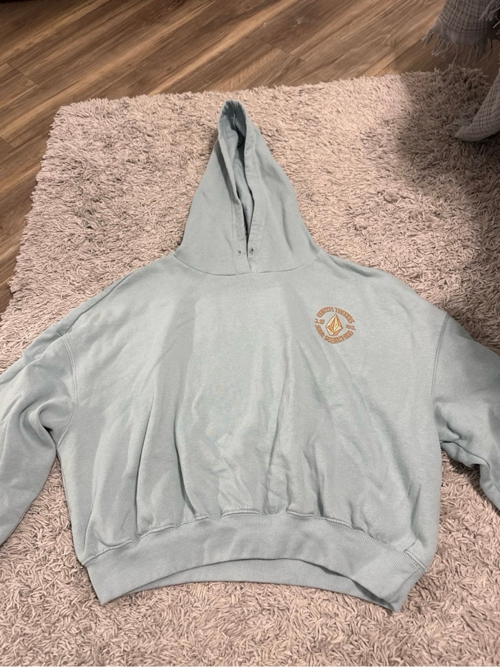 Volcom Light Sage Green Hooded Sweatshirt with Gold Logo